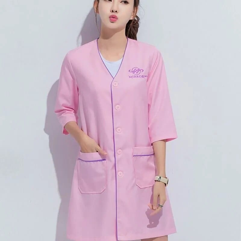 Showlu Fashion Store pink-middle / XS Black short beauty uniform dress spa uniform scrub uniform white plus size Salon grooming clothes Lab coat logo Beautician tops