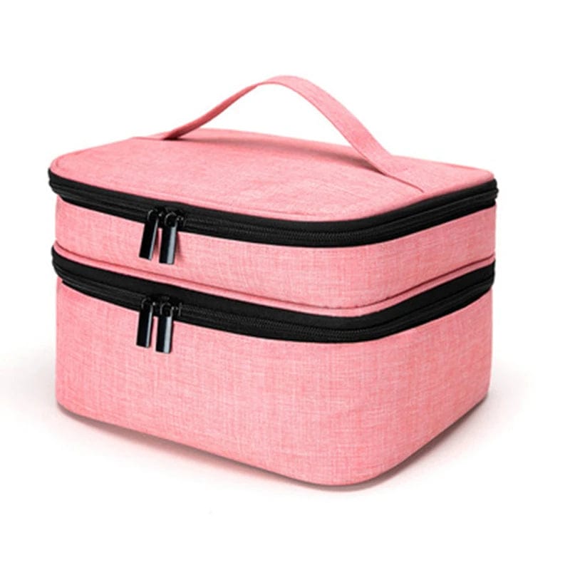  Showlu Fashion Store pink Multi-function Large Travel Essential Oil Nail Polish Manicure Makeup Storage Bags Cosmetic Carry Case Pouch Suitcase For Women