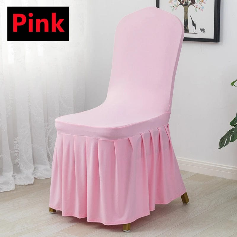  Showlu Fashion Store Pink Pleated Skirt Stretch Spandex Dining Chair Cover Removable Weddings Banquet Chair Protectors Party Hotel Washable Seat Covers