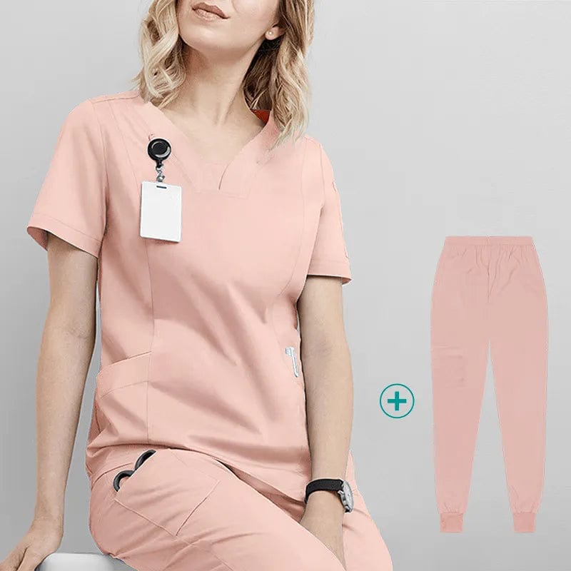 Showlu Fashion Store Pink / S Surgical Uniforms Woman Scrub Set Medical Nurse Beauty Salon Workwear Clinical Scrubs Top + Pant Spa Doctor Nursing Tunic Suit