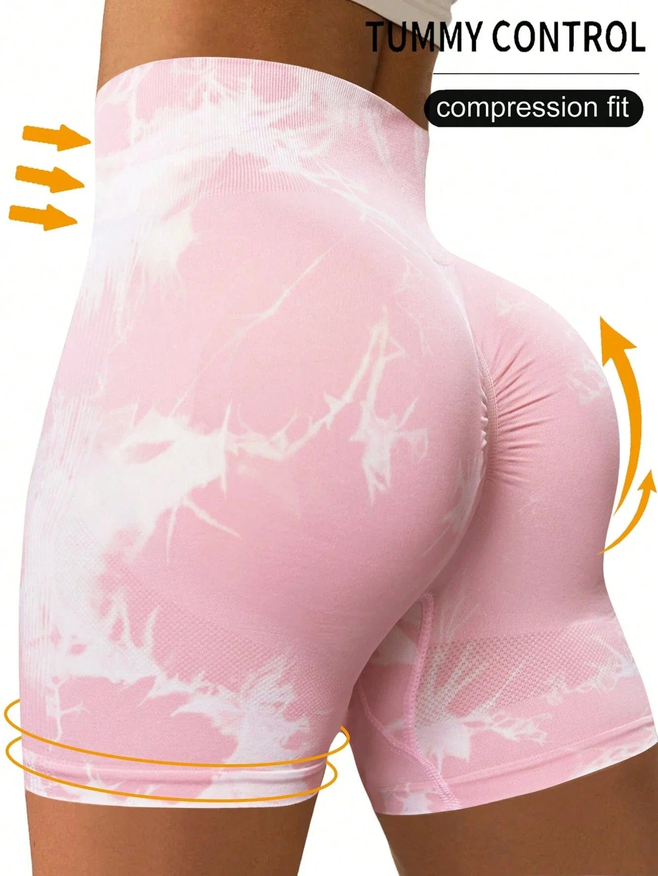  Showlu Fashion Store Pink / S Yoga Basic Tie-Dye Shorts, Butt Lift, Tummy Control, High Waist Sports Yoga Leggings Booty Shorts