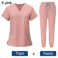 SHOWLU FASHION STORE Pink sets  42109 / S Surgical Uniforms Woman Nursing Enfermeria Sets Top + Pant Articles Medical Uniform Scrubs Clinical Beauty Salon hospital Suits