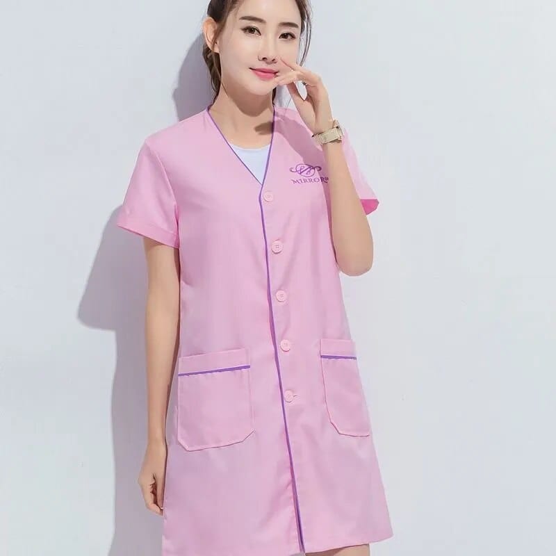 Showlu Fashion Store pink short / XS Black short beauty uniform dress spa uniform scrub uniform white plus size Salon grooming clothes Lab coat logo Beautician tops