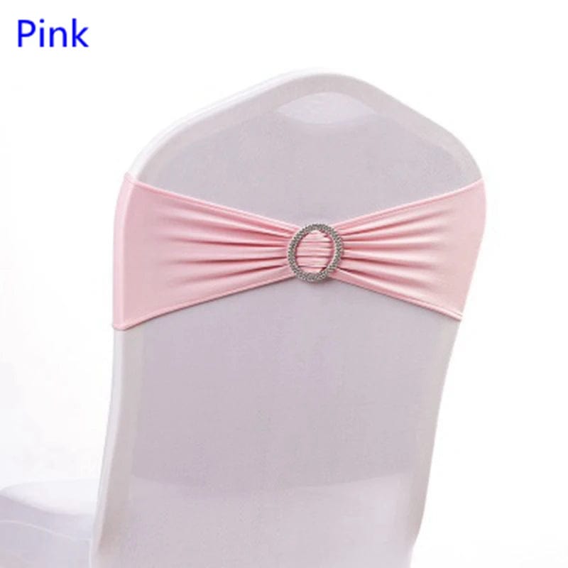  Showlu Fashion Store PINK Spandex Chair Sash Wedding With Round Buckle Lycra Stretch For All Band Universal Birthday Party Show Decoraiton