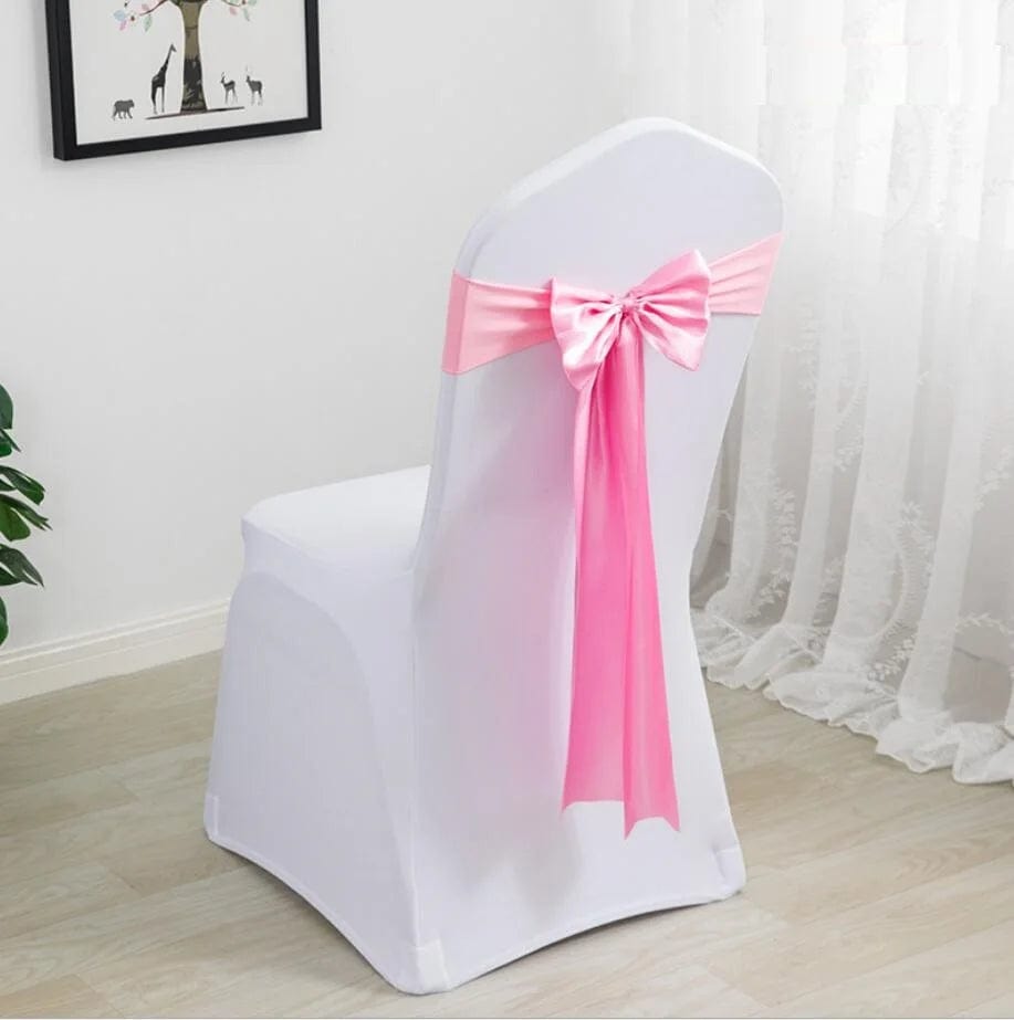  Showlu Fashion Store PINK Spandex Chair Sashes Wedding Ready Made Bow Tie Lycra Stretch Hotel Birthday Party Show Decoration On Sale Universal