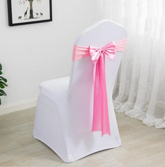  Showlu Fashion Store PINK Spandex Chair Sashes Wedding Ready Made Bow Tie Lycra Stretch Hotel Birthday Party Show Decoration On Sale Universal