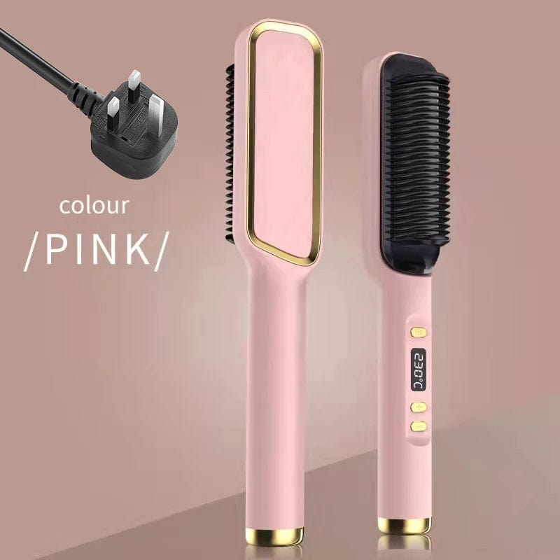  Showlu Fashion Store Pink UK Electric Hot Comb Multifunctional Straight Hair Straightener Comb Negative Ion Anti-Scalding Styling Tool Straightening Brush