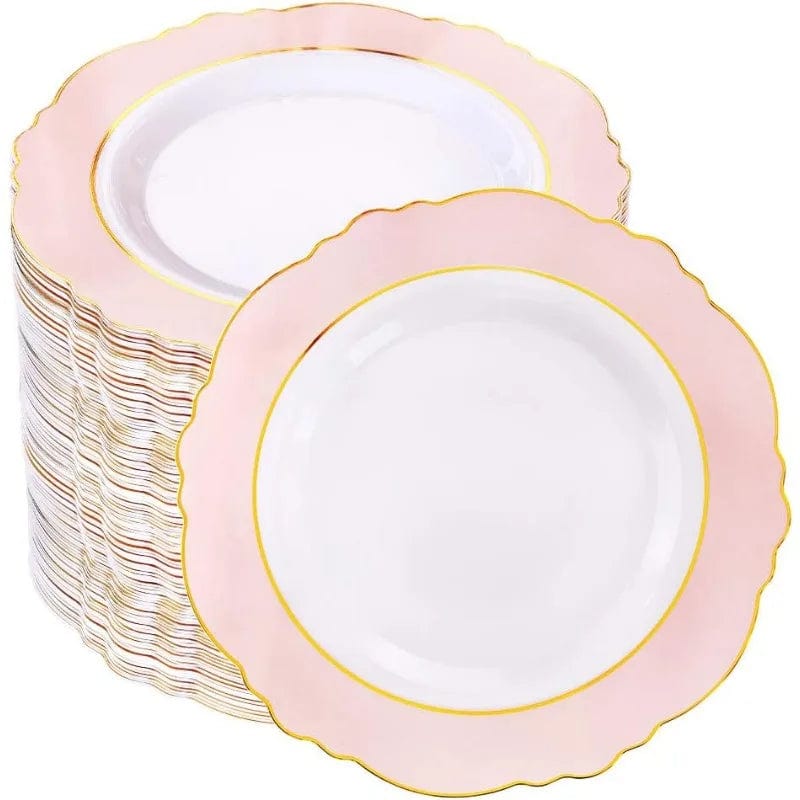 Showlu Fashion Store Pink / United States 60pcs Pink Plastic Plates - 10.25inch Baroque Pink &Gold Disposable Dinner Plates for Upscale Parties &Wedding-Special