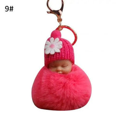 SHOWLU FASHION STORE Pink / United States Cute Pompom Sleeping Baby Keychain Fluffy Plush Doll Keychains Women Girl Bags Keyrings Cars Key Ring Gift Charming Decor