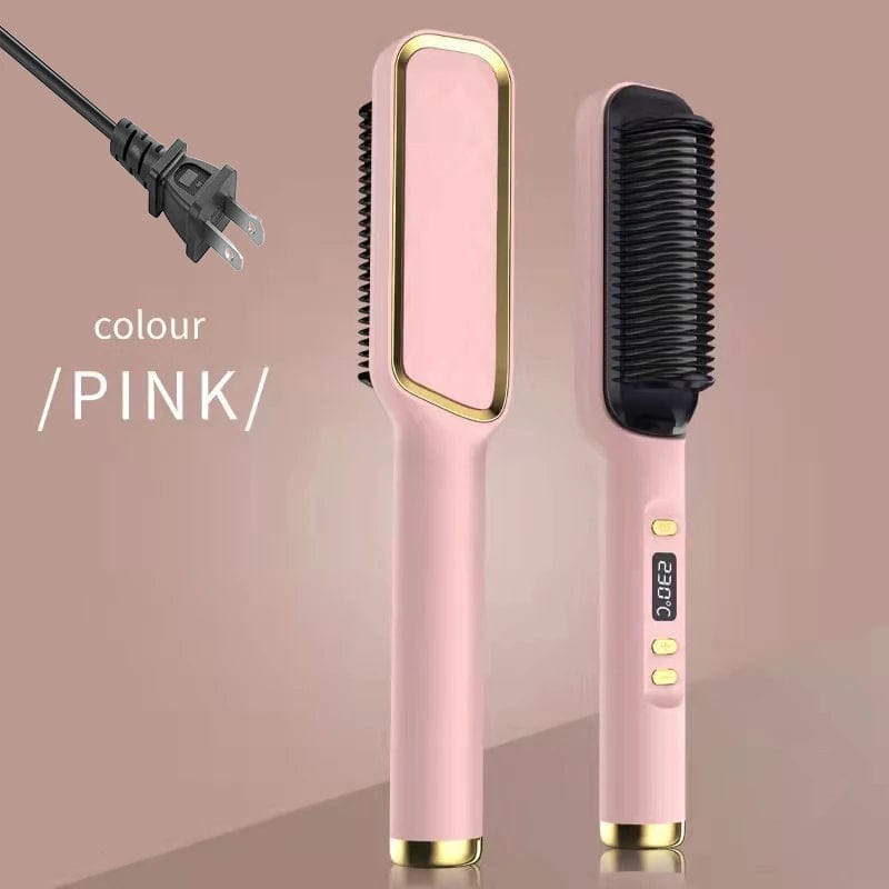  Showlu Fashion Store Pink US Electric Hot Comb Multifunctional Straight Hair Straightener Comb Negative Ion Anti-Scalding Styling Tool Straightening Brush