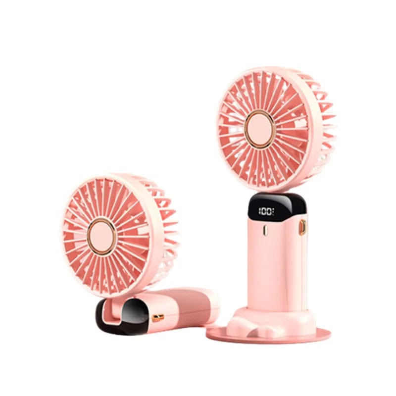  Showlu Fashion Store Pink USB Handheld Mini Fan Foldable Portable Neck Hanging Fans 5 Speed USB Rechargeable Fan with Phone Stand and Display Screen