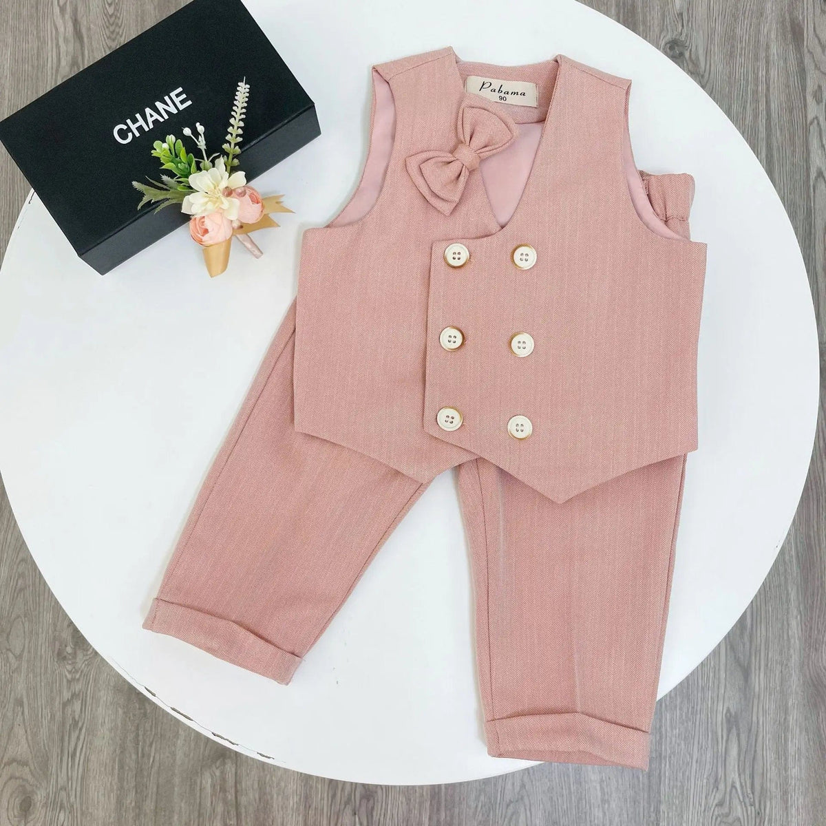 Showlu Fashion Store pink vest pants / 4T Children's Flormal Plaid Dress Suit Set Baby Boy Autumn Wedding Party Banquet Costume Kids Double Breasted Blazer Pants Bowtie