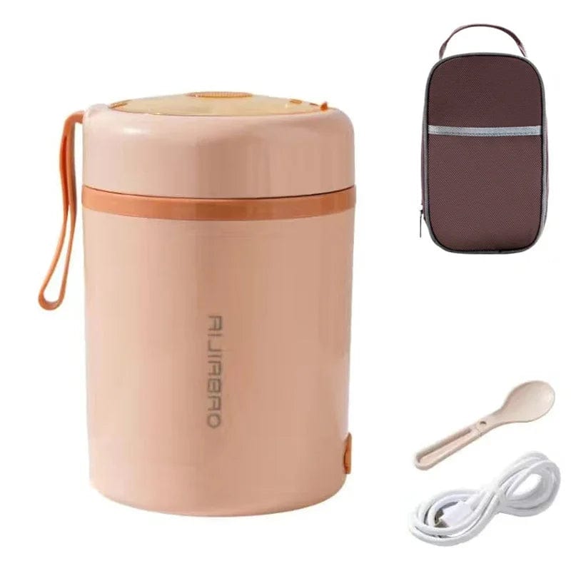 Showlu Fashion Store Pink- With Bag / 600ML 0.6L Stainless Steel USB Plug Electric Heated Lunch Box 12V 24V 5V Car Truck Office Outdoor Portable Food Warmer Container Set