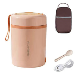 Showlu Fashion Store Pink- With Bag / 600ML 0.6L Stainless Steel USB Plug Electric Heated Lunch Box 12V 24V 5V Car Truck Office Outdoor Portable Food Warmer Container Set