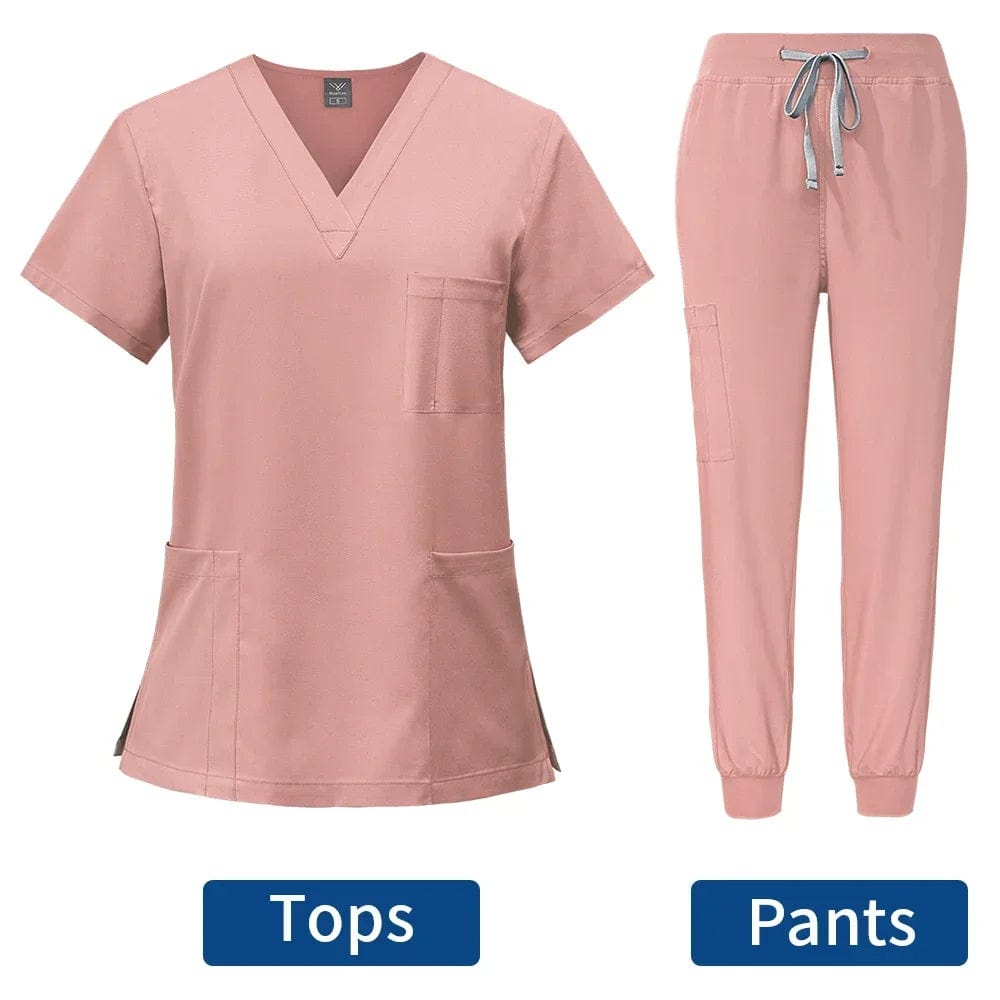 SHOWLU FASHION STORE pink / XL Slim Fit Medical Scrubs Uniform Women Scrub Sets Nursing Accessories Hospital Surgery Gowns Dental Clinic Beauty Salon Workwear