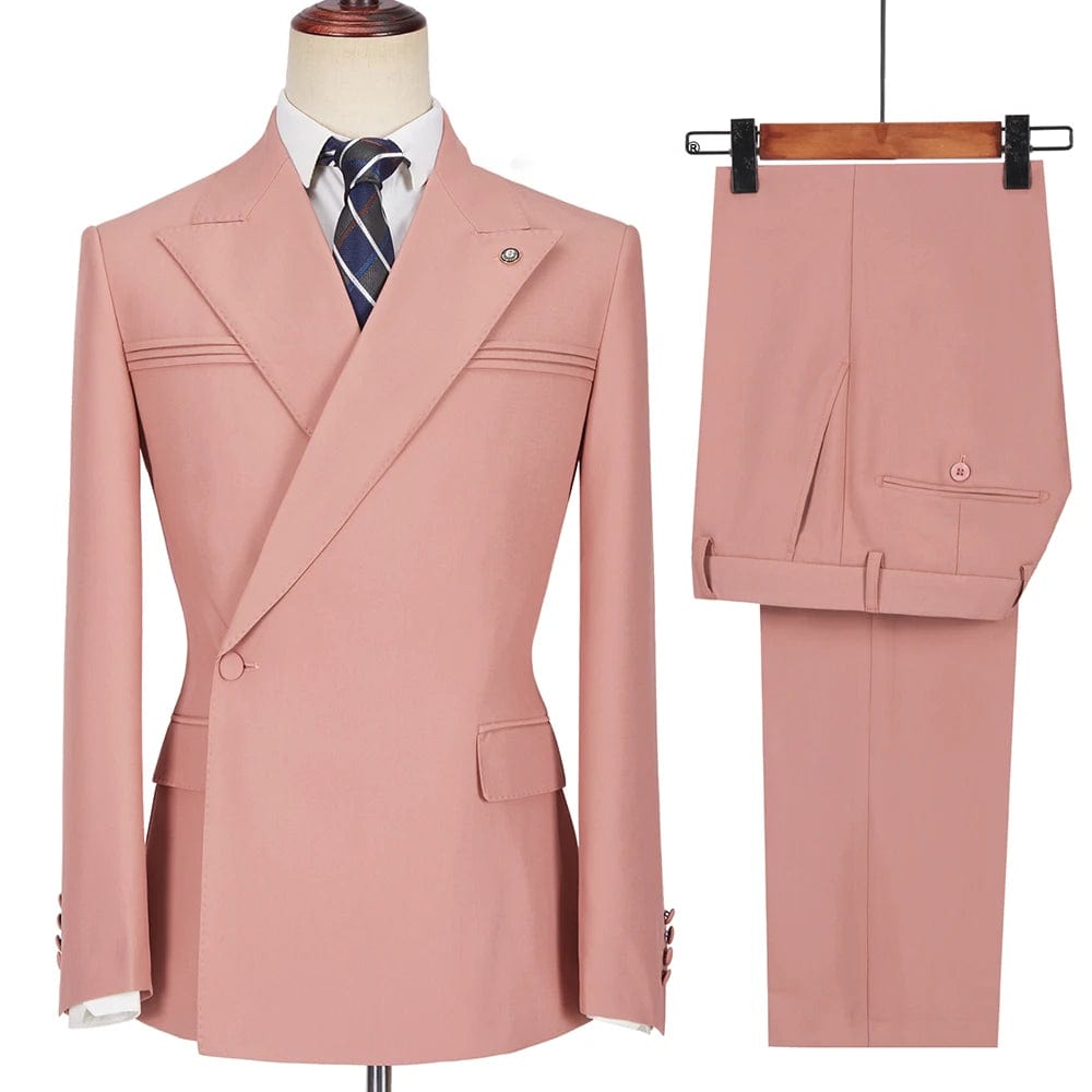 SHOWLU FASHION STORE Pink / XXL / CHINA Formal Men Suits Fashion Peak Lapel One Button 2 Piece Business Casual Groom Wedding Tuxedo Slim Fit Male Suit Blazer Pants