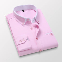 SHOWLU FASHION STORE Pink / XXXL High Quality Stylish Casual Shirt Double Collar Striped Mens Dress Shirts Mens Long Sleeve Shirts non iron Double Collar Shirt