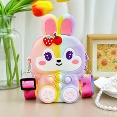  Showlu Fashion Store Pink-Yellow Girls Silicone Cute Rabbit Messenger Bag Coin Purse Children's Decompression Pop Fidget Toys