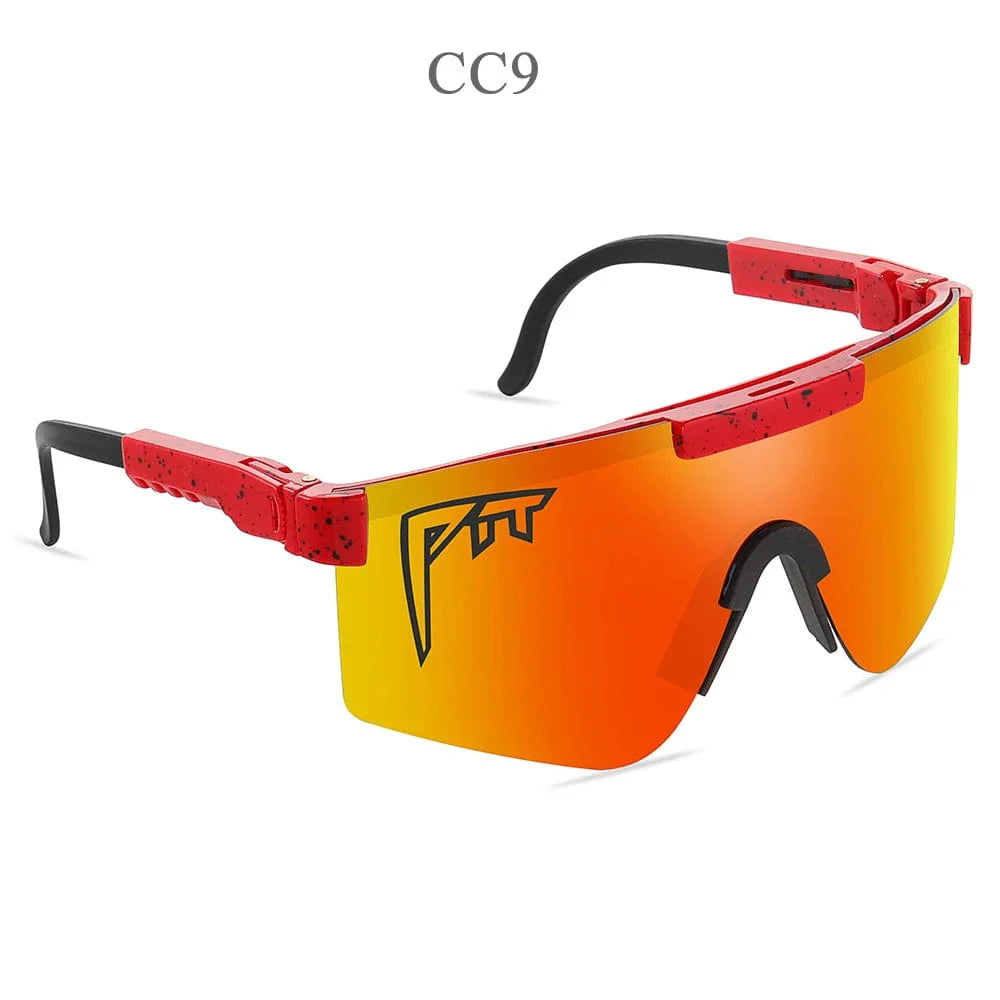 Pit Viper UV400 sport sunglasses with rectangular polycarbonate lenses, ideal for outdoor MTB activities, worn by men and women