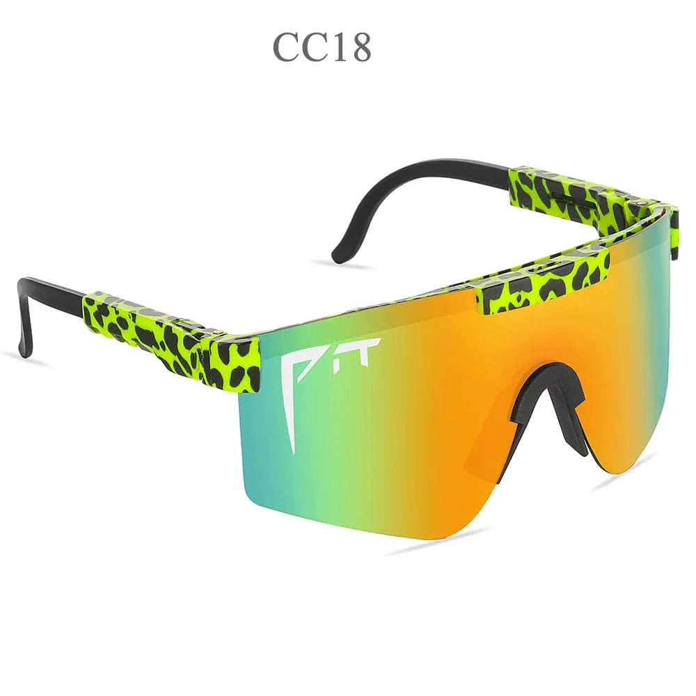 Pit Viper UV400 sport sunglasses with rectangular polycarbonate frames, ideal for outdoor MTB riding and active wear.