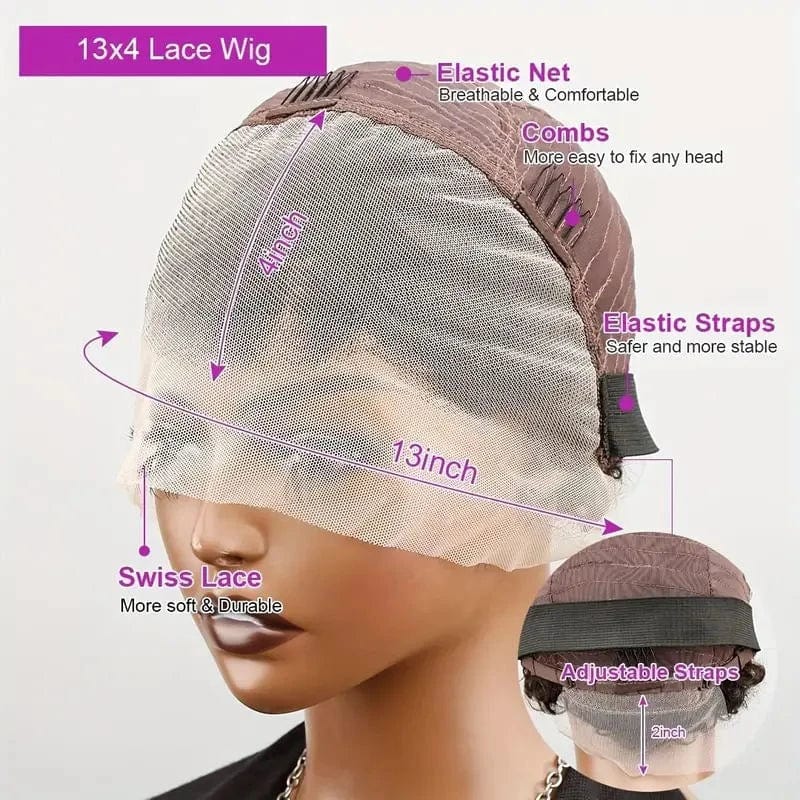  Showlu Fashion Store Pixie Curly 100% Human Hair Wig 13x4 Short Bob Wig Pixie Cut #350 Colored 99J  Lace Frontal Human Hair Wigs for Black Women