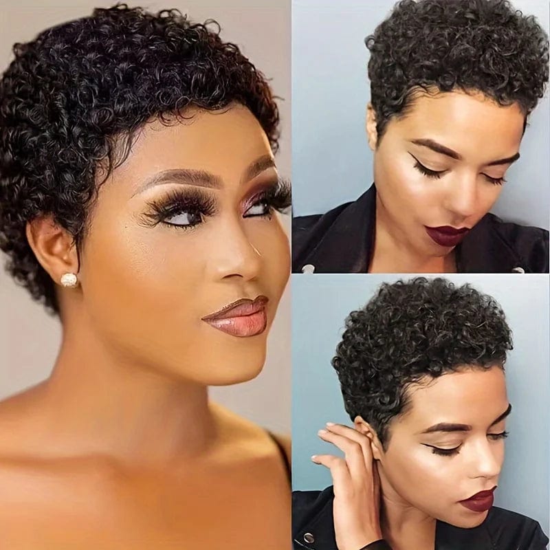 SHOWLU FASHION STORE Pixie Cut Wigs Brazilian Virgin Remy Human Hair Wig For Black Women Short Afro Kinky Curly Machine Made Wigs