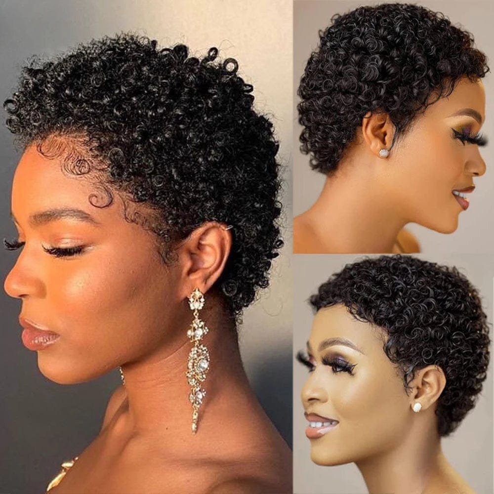 SHOWLU FASHION STORE Pixie Cut Wigs Brazilian Virgin Remy Human Hair Wig For Black Women Short Afro Kinky Curly Machine Made Wigs