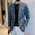 Men's plaid wool blend blazer with notch lapel from Showlu Fashion, stylish British-inspired suit jacket, casual and business wear.