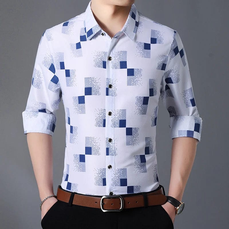  Showlu Fashion Store Plaid Shirts Men Fashion 2023 New Autumn Button Down Long Sleeve Casual Social Shirt Business Office Plus Size 7XL