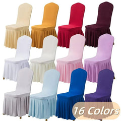  Showlu Fashion Store Pleated Skirt Stretch Spandex Dining Chair Cover Removable Weddings Banquet Chair Protectors Party Hotel Washable Seat Covers