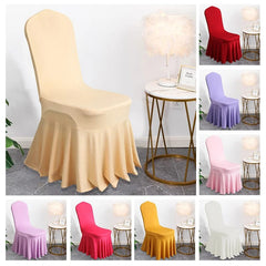  Showlu Fashion Store Pleated Skirt Stretch Spandex Dining Chair Cover Removable Weddings Banquet Chair Protectors Party Hotel Washable Seat Covers