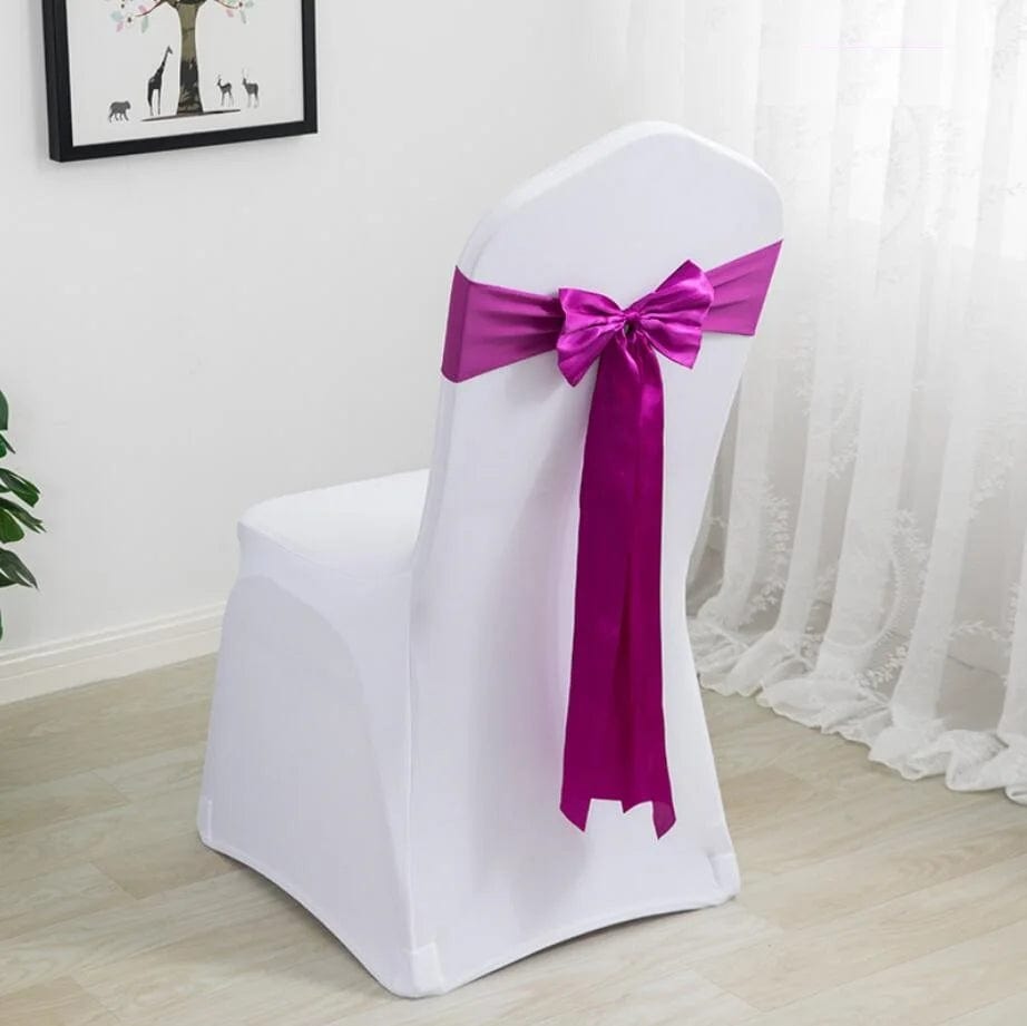  Showlu Fashion Store PLUM Spandex Chair Sashes Wedding Ready Made Bow Tie Lycra Stretch Hotel Birthday Party Show Decoration On Sale Universal