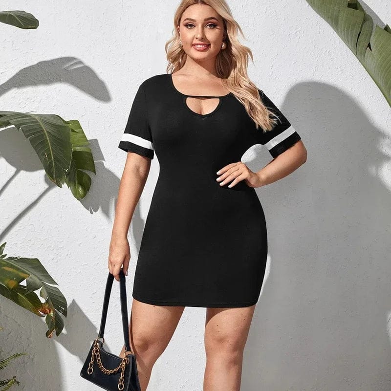 SHOWLU FASHION STORE Plus Size Sexy Cut Out Front Summer Bodycon Dress Women Short Sleeve Sheath Club Dress Female Large Size Mini Dress 6XL 7XL 8XL