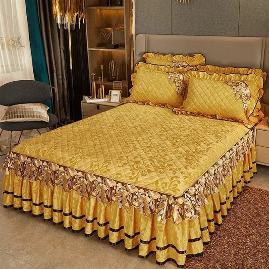 SHOWLU FASHION STORE Plush Winter Warm Bedspread on The Bed Thickened Bed Skirt-style Embroidery Cotton Quilt Bedding Cover or Pillowcases