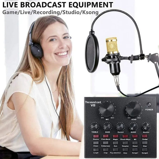 SHOWLU FASHION STORE Podcast Equipment Bundle BM-800 Recording Studio Package with Voice Changer Live Sound Card-Audio Interface for Laptop Computer