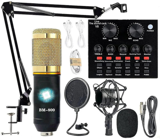 SHOWLU FASHION STORE Podcast Equipment Bundle BM-800 Recording Studio Package with Voice Changer Live Sound Card-Audio Interface for Laptop Computer