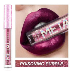  Showlu Fashion Store POISONING PURPLE Metallic Matte Liquid Lipstick Waterproof Long Lasting Non-Stick Cup Matte Shimmer Glitter Lip Gloss Women Lips Makeup 12 Colors