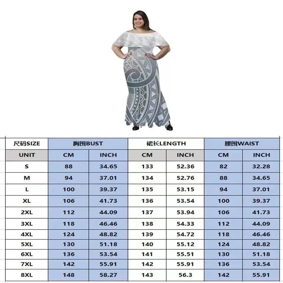 SHOWLU FASHION STORE Polynesian Plus-Size Women'S Off-The-Shoulder Dress Samoan Fijian Fishtail Maxi Dress And Men'S Shirt Midi Party Couple Suit