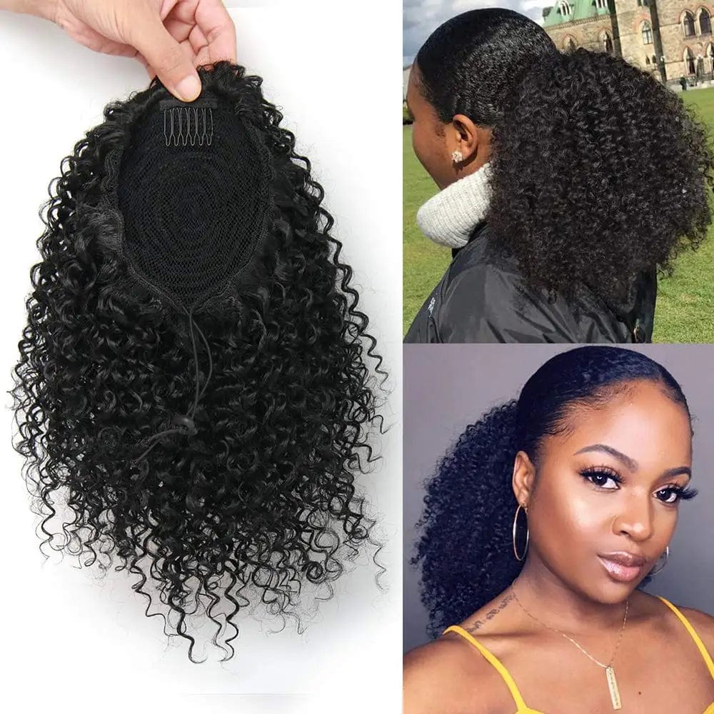 SHOWLU FASHION STORE Ponytail-1B / 20inches Synthetic Short Afro Kinky Curly Ponytail Hair Piece for African American Ponytail Extension Afro Kinky Curly Ponytail for Women