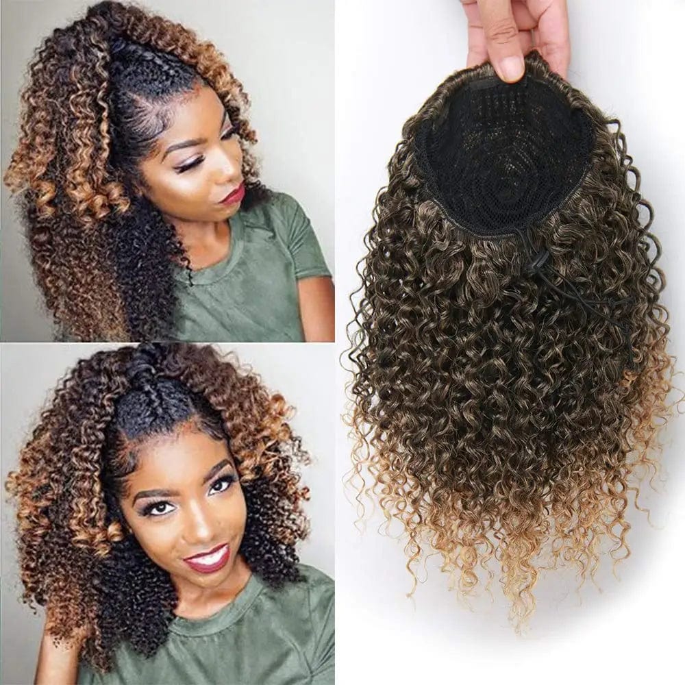 SHOWLU FASHION STORE Ponytail-1BT27 / 20inches Synthetic Short Afro Kinky Curly Ponytail Hair Piece for African American Ponytail Extension Afro Kinky Curly Ponytail for Women