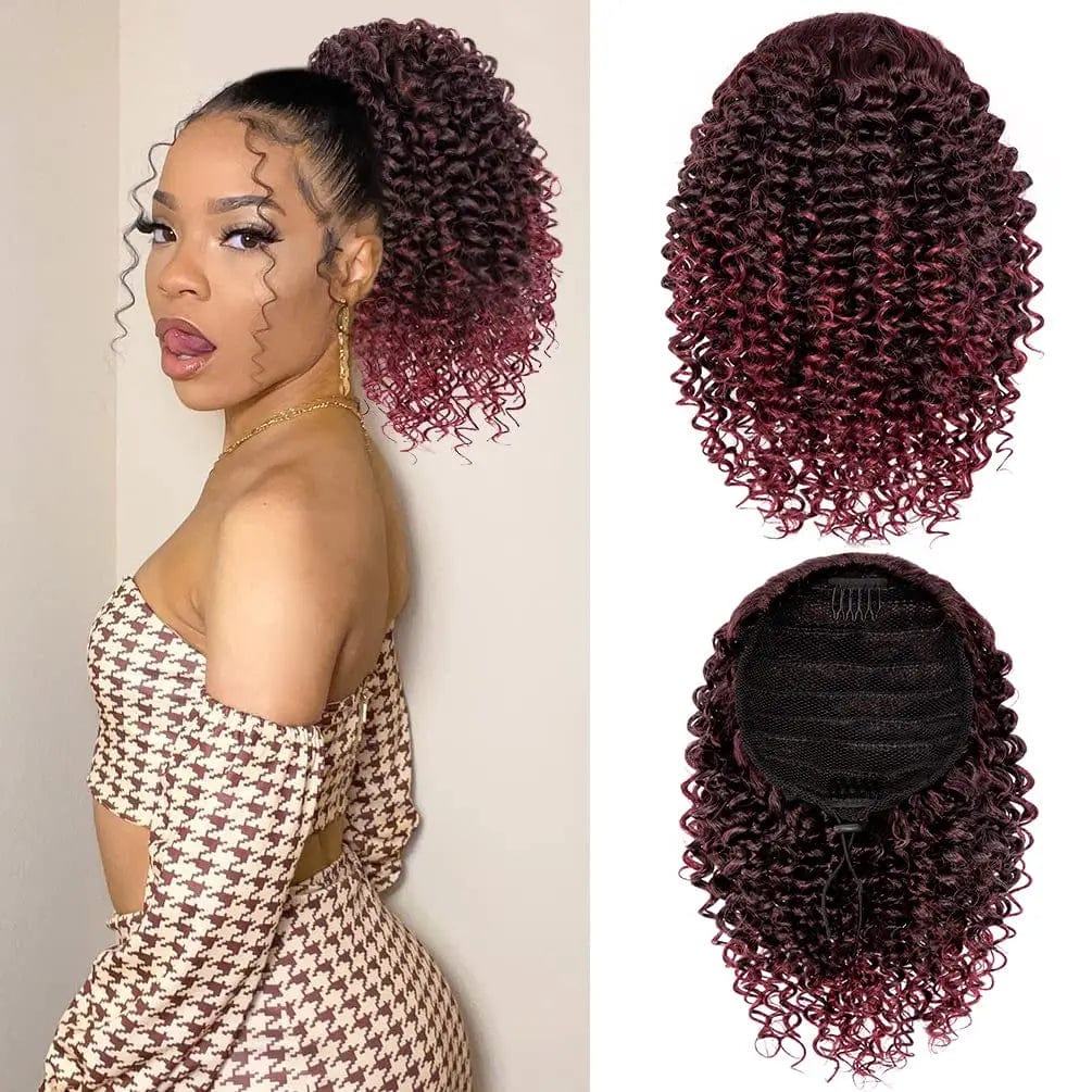 SHOWLU FASHION STORE Ponytail-1BTBUG / 20inches Synthetic Short Afro Kinky Curly Ponytail Hair Piece for African American Ponytail Extension Afro Kinky Curly Ponytail for Women