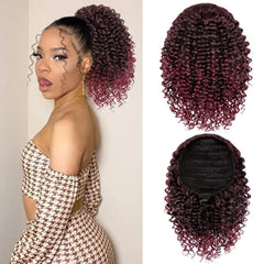 SHOWLU FASHION STORE Ponytail-1BTBUG / 20inches Synthetic Short Afro Kinky Curly Ponytail Hair Piece for African American Ponytail Extension Afro Kinky Curly Ponytail for Women