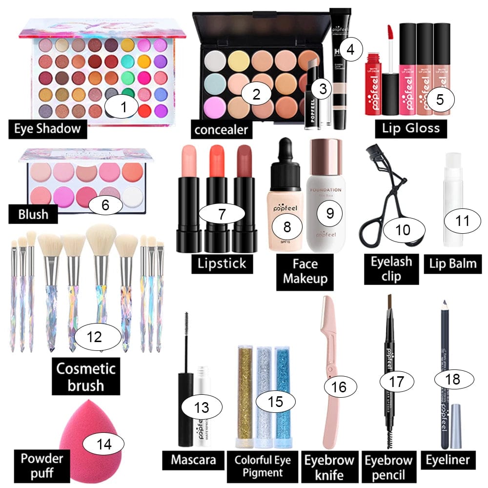  Showlu Fashion Store POPFEEL All In One Makeup Kit  for Women Full Kit Set, All in One Makeup Sets Include Eyebrow Eyeliner Eyeshadow