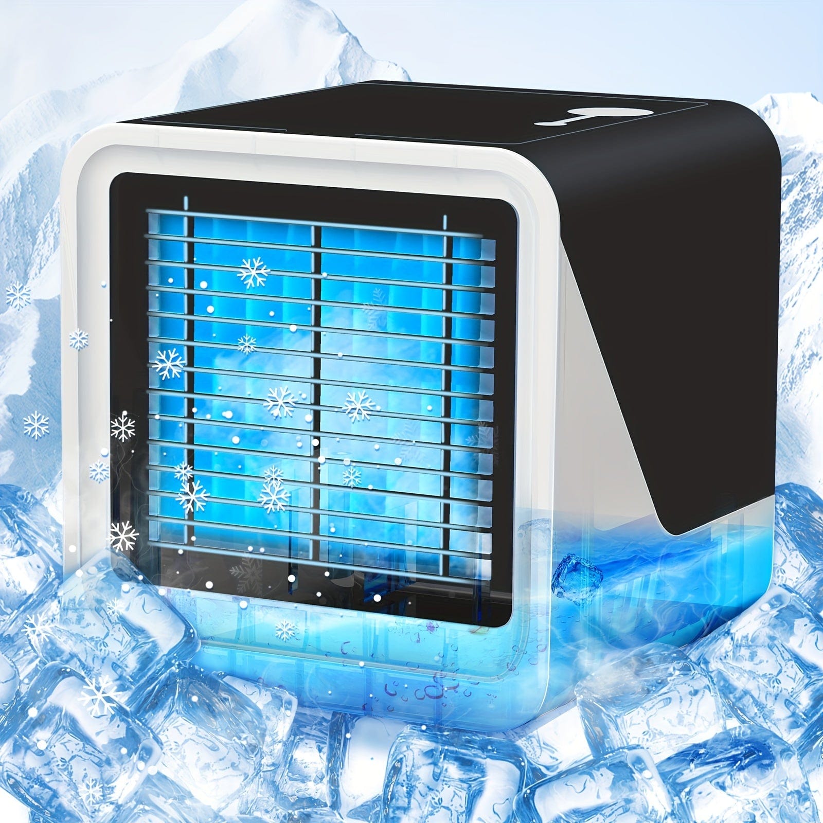 Showlu Fashion Store PmoYoKo portable air conditioner in black, featuring 3-speed evaporative cooling, humidifier, and replaceable filter