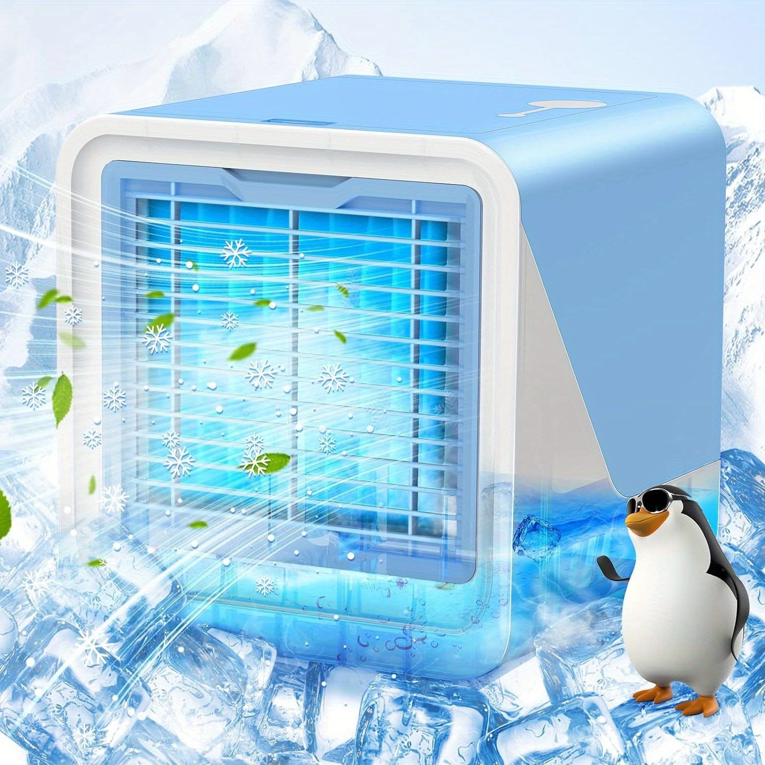 Blue PmoYoKo portable air conditioner by Showlu Fashion Store with 3-speed evaporative cooling, humidifier, and replaceable filter.
