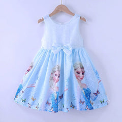  Showlu Fashion Store Princess Dress Summer Pure Cotton Vest Children Sleeveless Elsa