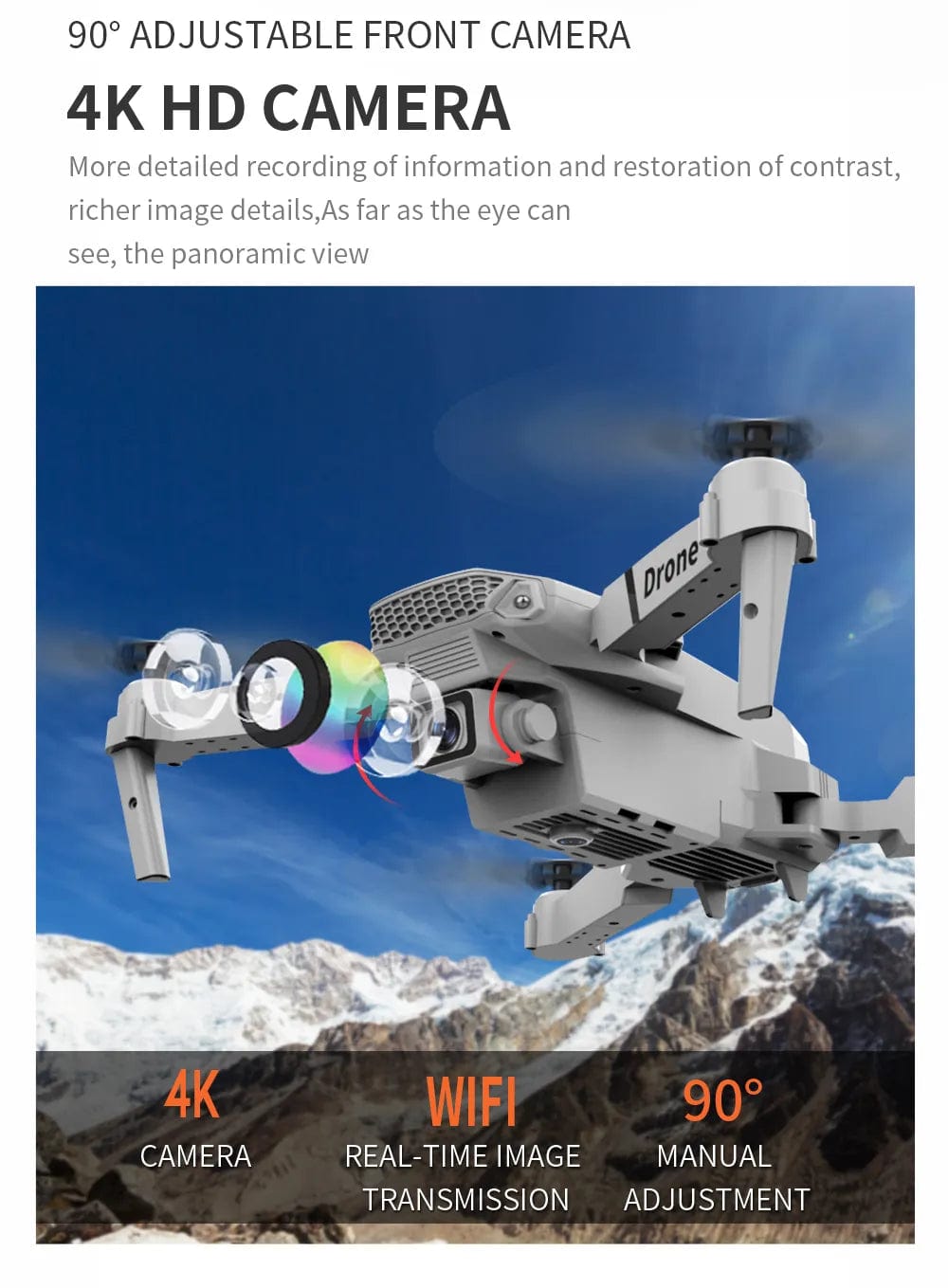  Showlu Fashion Store Professional Drone E88 4k wide-angle HD camera WiFi fpv height Hold Foldable RC quadrotor helicopter Camera-free children's toys