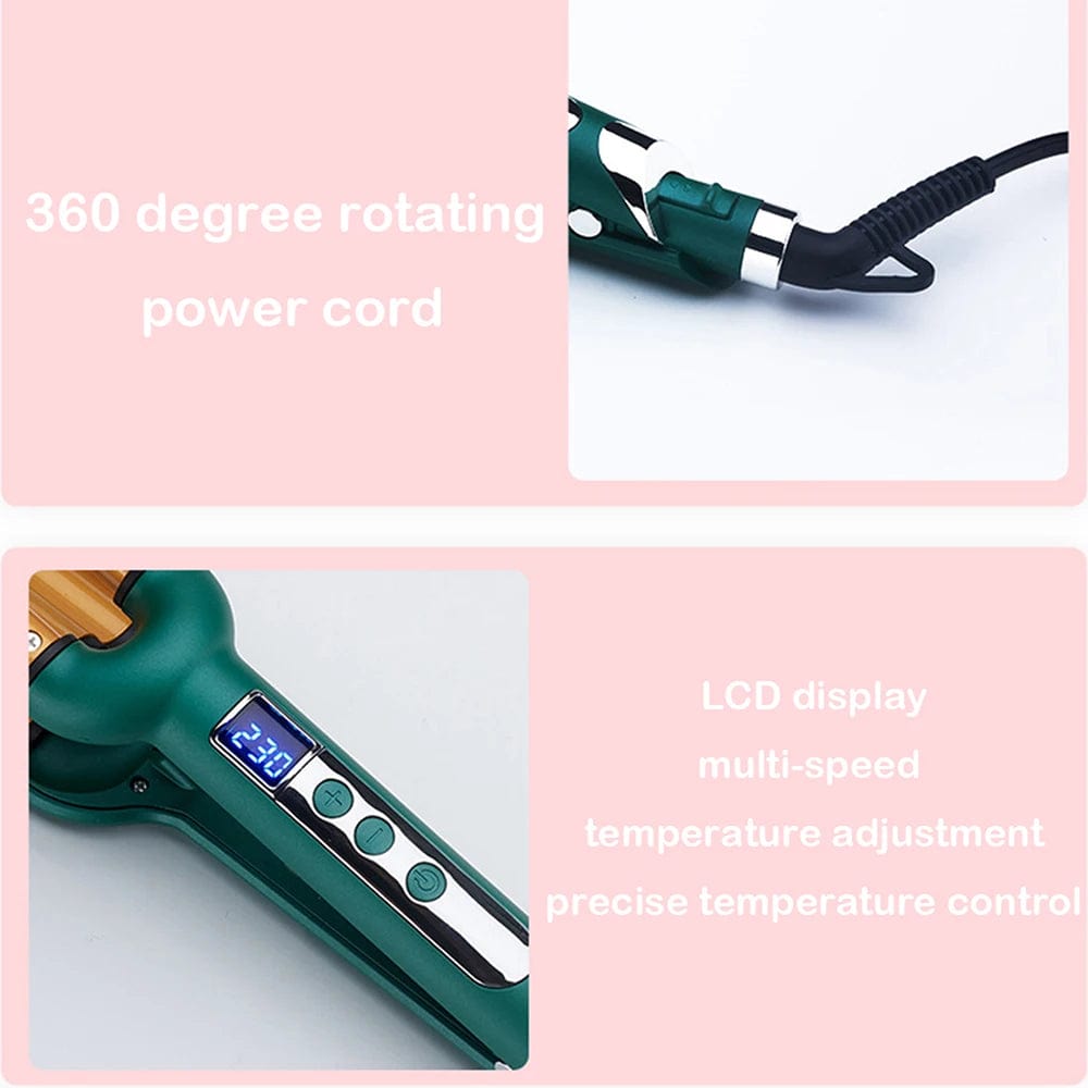  Showlu Fashion Store Professional Hair Curler 3 Barrels Egg Roll Bars Curling Iron Ceramic Triple Barrel with LCD Display Crimpers Waves Curler