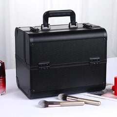  Showlu Fashion Store Pure Black New Professional Aluminum Alloy Cosmetic Box Hairdressing Cosmetology  Toolbox Patterned Embroidery Manicure Toolkits