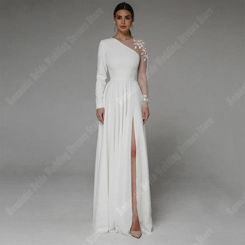 SHOWLU FASHION STORE Pure White Women Wedding Dresses Popular Satin A-Line Mermaid Bridal Gowns Bright Surface Princess Vestidos De Novias Customized